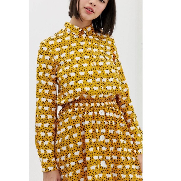 Monki Tops - Monki sheep print relaxed fit blouse in yellow